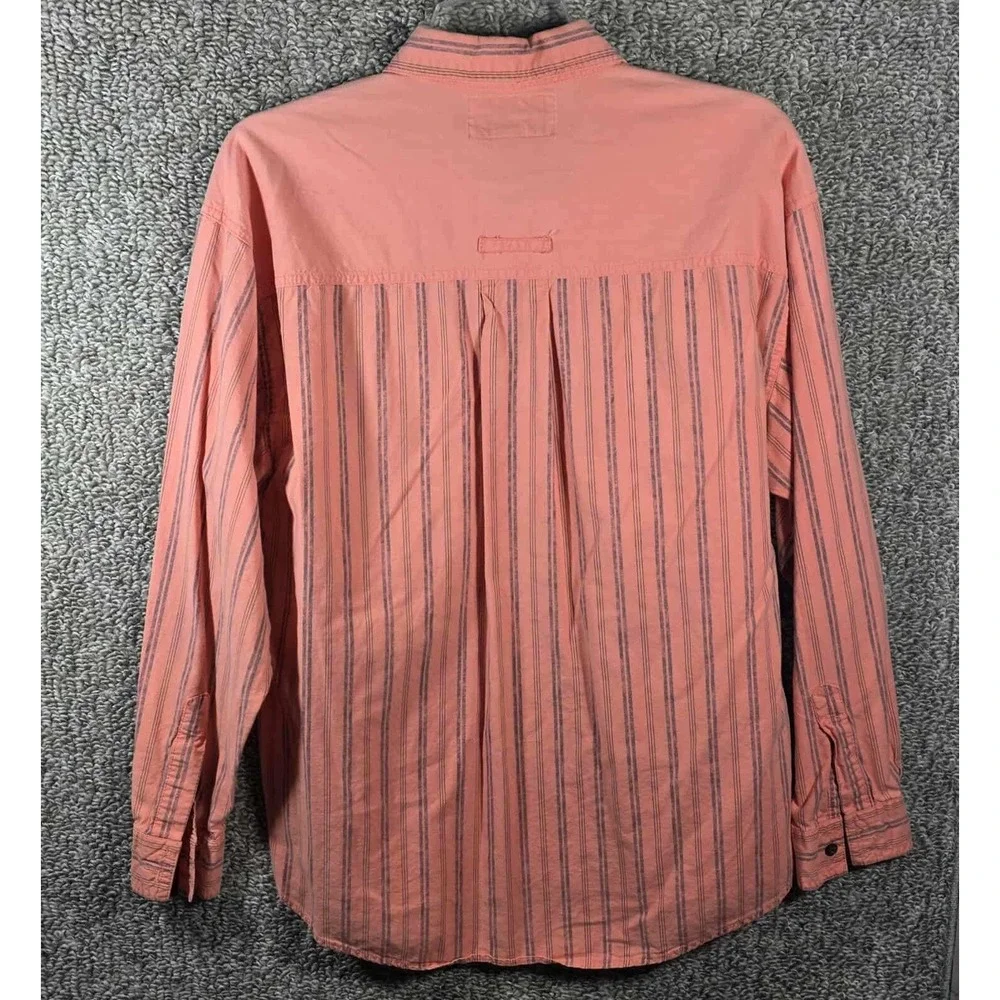 Bugle Boy Button Down Shirt Salmon Striped Vintage 90s - Mens Size Medium